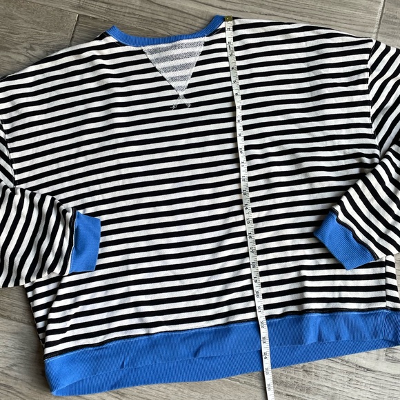 We The Free Striped Sweatshirt In Black/White/Blue French Terry Crewneck SZ S - Picture 6 of 16